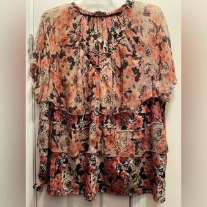 Lucky Plus 3X Black, Tan & Terra Cotta Dressy Blouse w/Metallic Gold Trim, EUC